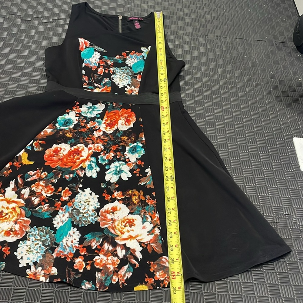 Material Girl floral black dress with mesh in front and back. Flares out - Picture 8 of 8